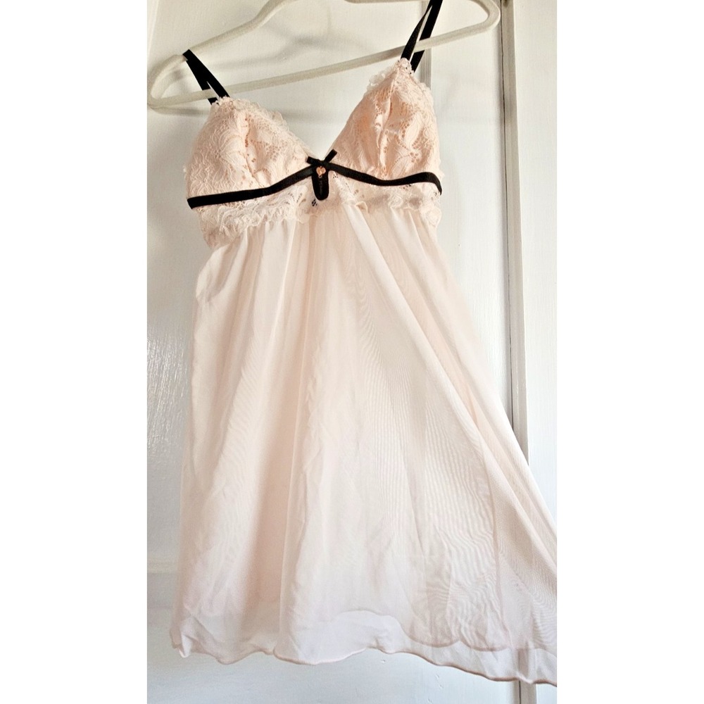 Rachel Roy sheer baby doll nighty pink soft lined cup laced Sz Small
